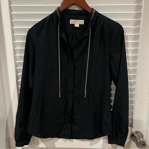 Michael Kors Navy Long Sleeve Blouse with Gold Chain